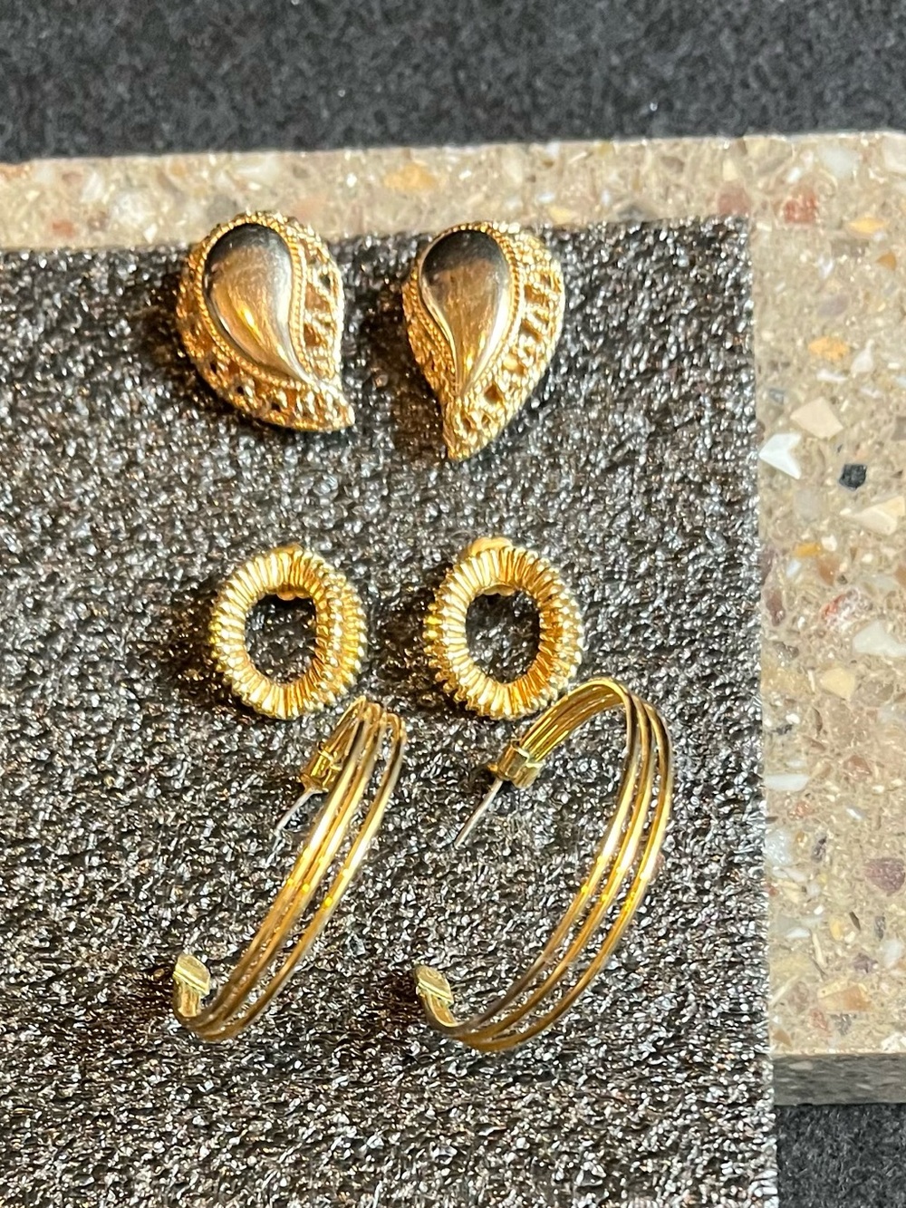 Vintage 80s 90s Gold Tone Earring Lot - 3 Pairs Avon / Hoops